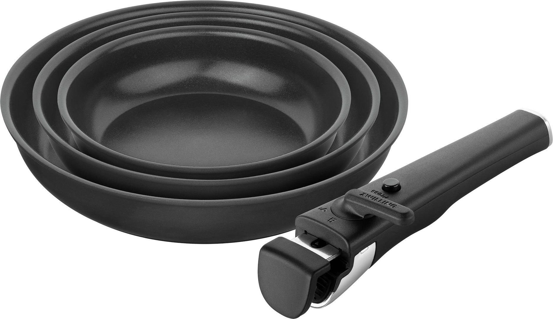 Patelnia Zwilling ZWILLING UNLOCK Zestaw 3 patelni ceramicznych + uchwyt - czarny