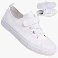 Buty dla dziewczynek - Trampki Dziecięce na Rzepy Buty Białe Materiałowe Sportowe RC06P i RC05P-WHITE 33 - miniaturka - grafika 1
