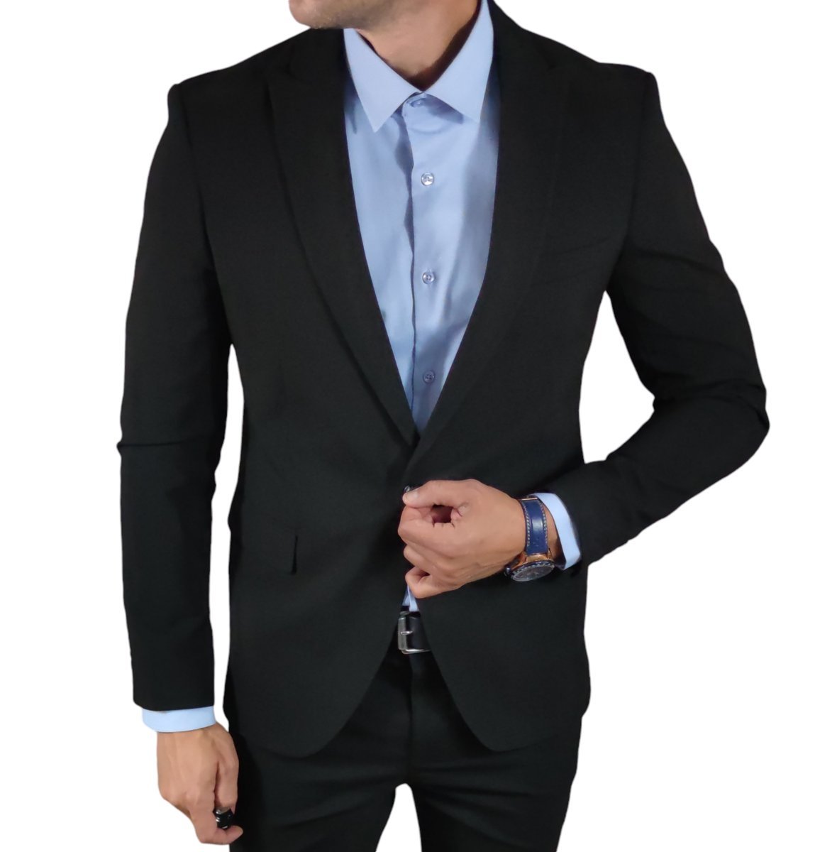 Marynarka jednorzędowa taliowana gładka czarna DJM06 56