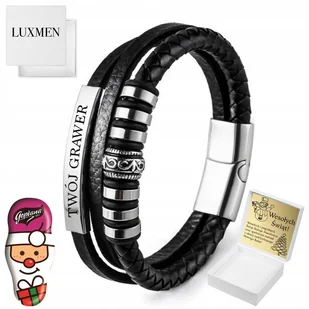 Bransoletka Męska Skórzana Z Grawerem Posrebrzana Grawer - Bransolety męskie - miniaturka - grafika 1