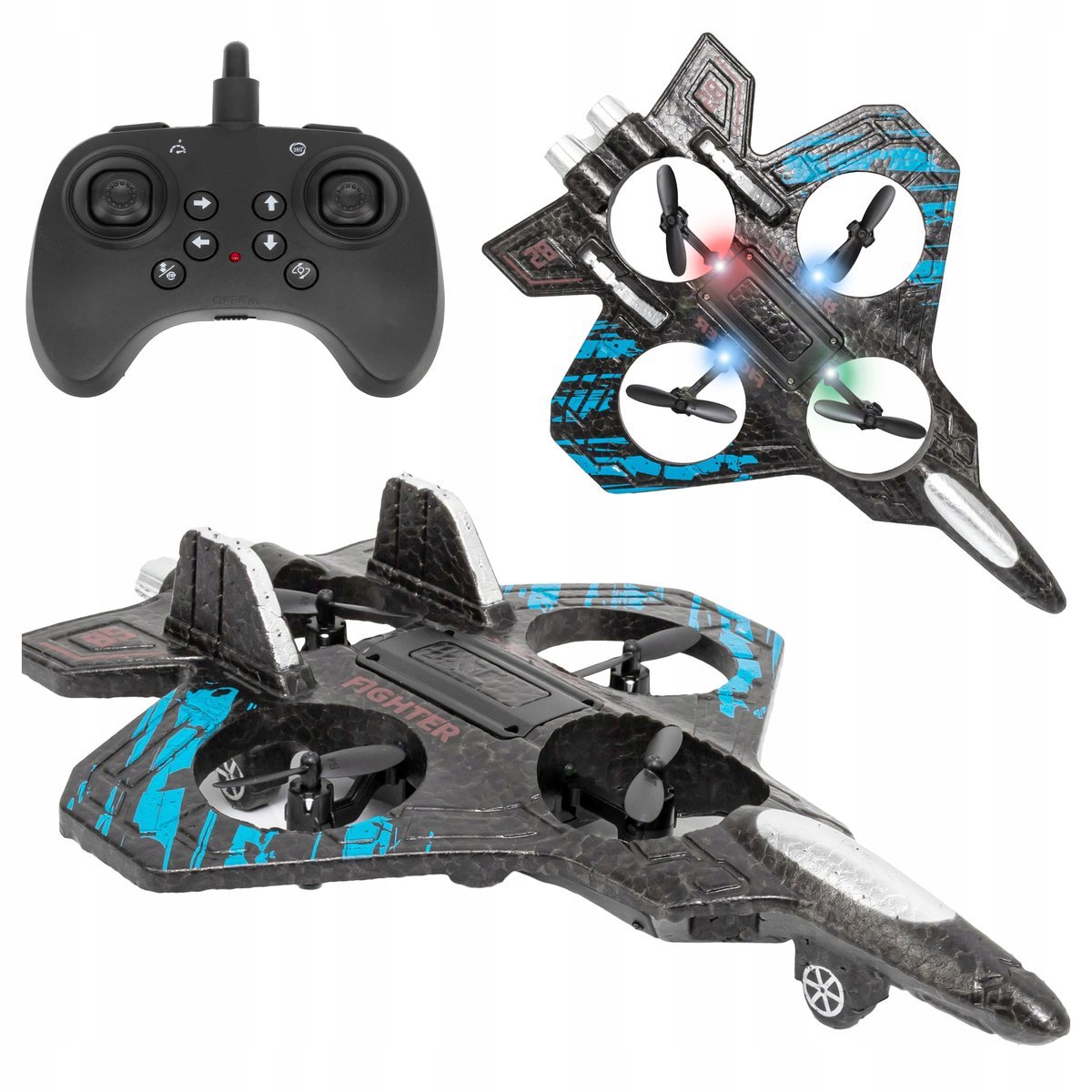 Odrzutowiec Zdalnie Sterowany Samolot 4 Śmigła Diody Led Dla Dzieci + Pilot