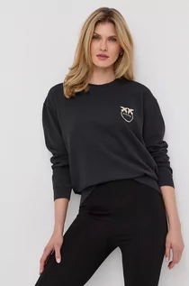 Bluzy damskie - Pinko bluza bawełniana damska kolor czarny gładka - grafika 1