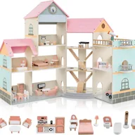 Place zabaw - Domek dla Lalek dla Dzieci, z 42 Akcesoriami, Drewniany Domek dla Lalek Dream Corner, Dwupiętrowy o Wysokości 15 cm, dla Dzieci Powyżej 3 Roku Życia - miniaturka - grafika 1