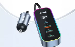 Ładowarka samochodowa Toocki 4xUSB + USB-C, 105W (szara) - Ładowarki samochodowe - miniaturka - grafika 2