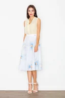 Spódnice - Spódnica Midi Rozkloszowana w Kolorowe Kwiaty w Odcieniach Błękitu - miniaturka - grafika 1