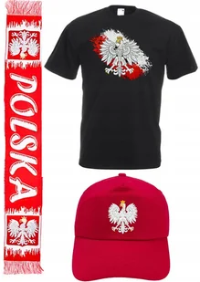 ZESTAW DLA KIBICA POLSKI KOSZULKA +SZALIK + CZAPKA GODŁO FLAGA - Koszulki sportowe męskie - miniaturka - grafika 1