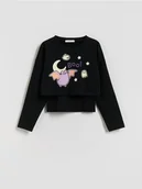 Bluzki dla dziewczynek - Reserved - Dwuwarstwowa koszulka Pusheen - czarny - miniaturka - grafika 1