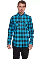 Koszule męskie - Urban Classics Męska koszula flanelowa w kratkę, z długim rękawem, górna część dla mężczyzn z kieszeniami na piersi, dostępna w wielu wariantach kolorystycznych, rozmiary XS-5XL, niebieski/czarny, 5XL - miniaturka - grafika 1