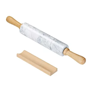 Wałek do ciasta z marmuru z podstawką w Biały - 46.5 cm - Wałek do ciasta, wałek do pieczenia, wałek do wyrabiania ciasta, wykonany z naturalnego ma.. - Pozostałe akcesoria kuchenne - miniaturka - grafika 1