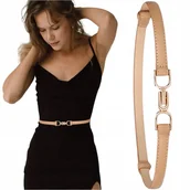 Paski - Damski skórzany pasek elegancki regulowany skóra naturalna złota klamra - miniaturka - grafika 1