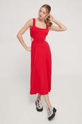 Sukienki - Superdry sukienka kolor czerwony midi rozkloszowana - miniaturka - grafika 1