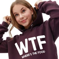 Bluzy damskie - Bordowa Bluza Damska Z Kapturem WHERE IS THE FOOD Modna Stylowa Wzory - M - miniaturka - grafika 1