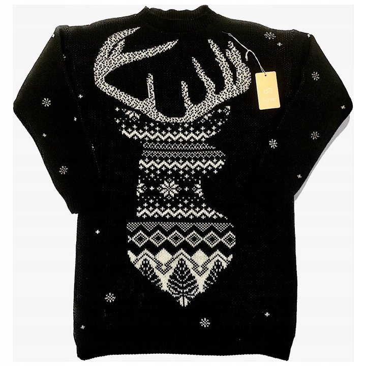 Czarny Sweter Damski Świąteczny Renifer Rozmiar Uniwersalny (S-XL ) *Italy*