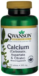Swanson - Wapń (Węglan, Asparaginian i Cytrynian), 500 mg, 100 tabletek - Witaminy i minerały - miniaturka - grafika 1