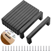 Zawiasy, okucia i inne akcesoria - 10 czarnych uchwytów do szafek kuchennych, 160 mm, ze stali nierdzewnej, o kwadratowym i nowoczesnym kształcie, z 40 śrubami, odpowiednie do stołów, - miniaturka - grafika 1