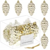 Bombki - Zawieszki świąteczne szyszki 6 szt. ozdoby choinkowe 9,5 cm bombki złoty brokat - miniaturka - grafika 1