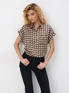 Koszule damskie - Mohito - Wzorzysta koszula z krótkim rękawem - beżowy - miniaturka - grafika 1