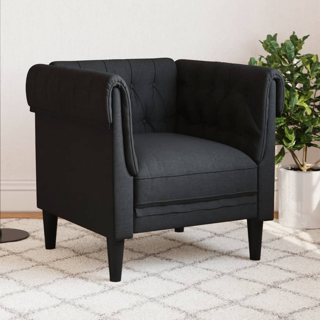 vidaXL Fotel Chesterfield, czarny, obity tkaniną
