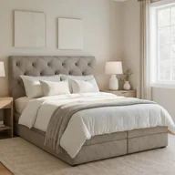 Łóżka - Łóżko Kontynentalne Tapicerowane MIRABEL 180X200 z Pojemnikiem Beżowe - miniaturka - grafika 1