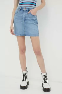 Spódnice - Wrangler spódnica jeansowa kolor niebieski mini prosta - grafika 1