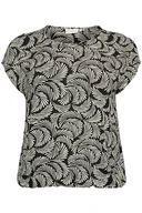 Bluzki damskie - Kaffe Curve Plus Size Damska bluzka Krótkie rękawy Regular Fit Okrągły dekolt, Czarny Głęboki/Antyczny Biały Nadruk, 44/du?y rozmiar - miniaturka - grafika 1