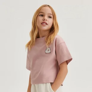 Reserved - Bawełniany t-shirt z haftem - Różowy - Koszulki dla dziewczynek - miniaturka - grafika 1
