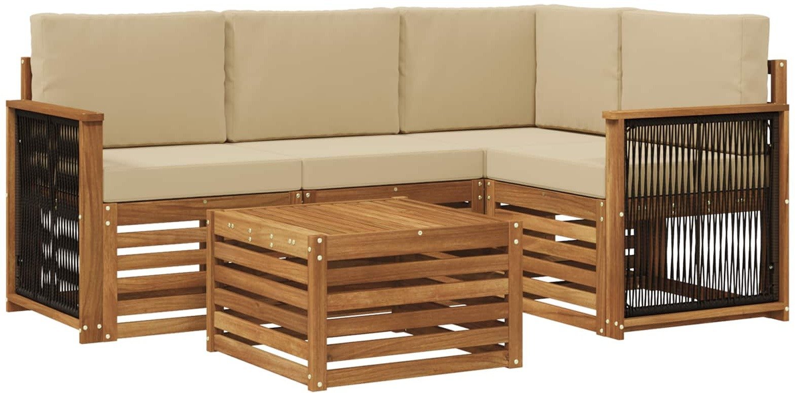 vidaXL Zestaw sof na zewnątrz 5 pcs Naturalny i Beżowy 59 x 59 x 37 cm
