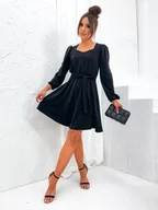 Sukienki - ELEGANCKA ROZKLOSZOWANA SUKIENKA Z PASKIEM- CZARNA - Olika - miniaturka - grafika 1