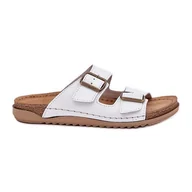 Klapki i japonki damskie - Skórzane Klapki Z Klarami Inblu AA0002KU Białe - miniaturka - grafika 1