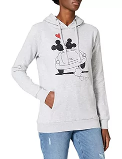 Bluzy damskie - Disney Damska bluza z kapturem Mickey i Minnie Hearts, Szary (Heather Grey), 34 - grafika 1