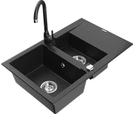 Zlewozmywaki z baterią - Mexen Gaspar zlewozmywak granitowy 1,5-komorowy z ociekaczem i baterią kuchenną Telma, czarny/srebrny - 6507-73-670200-70 - miniaturka - grafika 1
