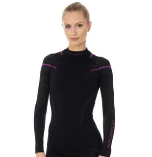Bluzy sportowe damskie - Bluza termoaktywna Brubeck thermo LS13100A damska czarny/różowy - grafika 1