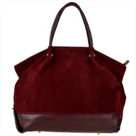 Torebki damskie - Borse in Pelle Włoska torebka shopper skóra zamszowa bordowa - miniaturka - grafika 1