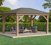 Altany ogrodowe - Altana ogrodowa 3,7x4,9 m drewniana brązowa aluminium - miniaturka - grafika 1