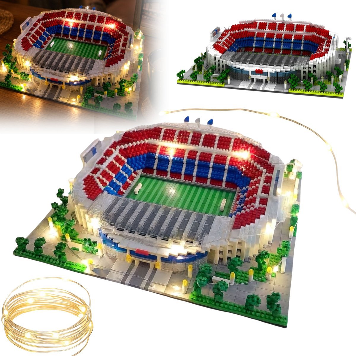 KLOCKI KONSTRUKCYJNE STADION PIŁKARSKI CAMP NOU FC BARCELONA OŚWIETLENIE LED
