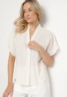 Koszule damskie - Ciemnobeżowa Bawełniana Koszula z Ozdobnym Haftem Teladwena - miniaturka - grafika 1