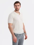 Swetry męskie - Bawełniana koszulka męska polo ze strukturalnej dzianiny złamana biel V4 OM-POSS-0117 - Ombre Clothing - miniaturka - grafika 1