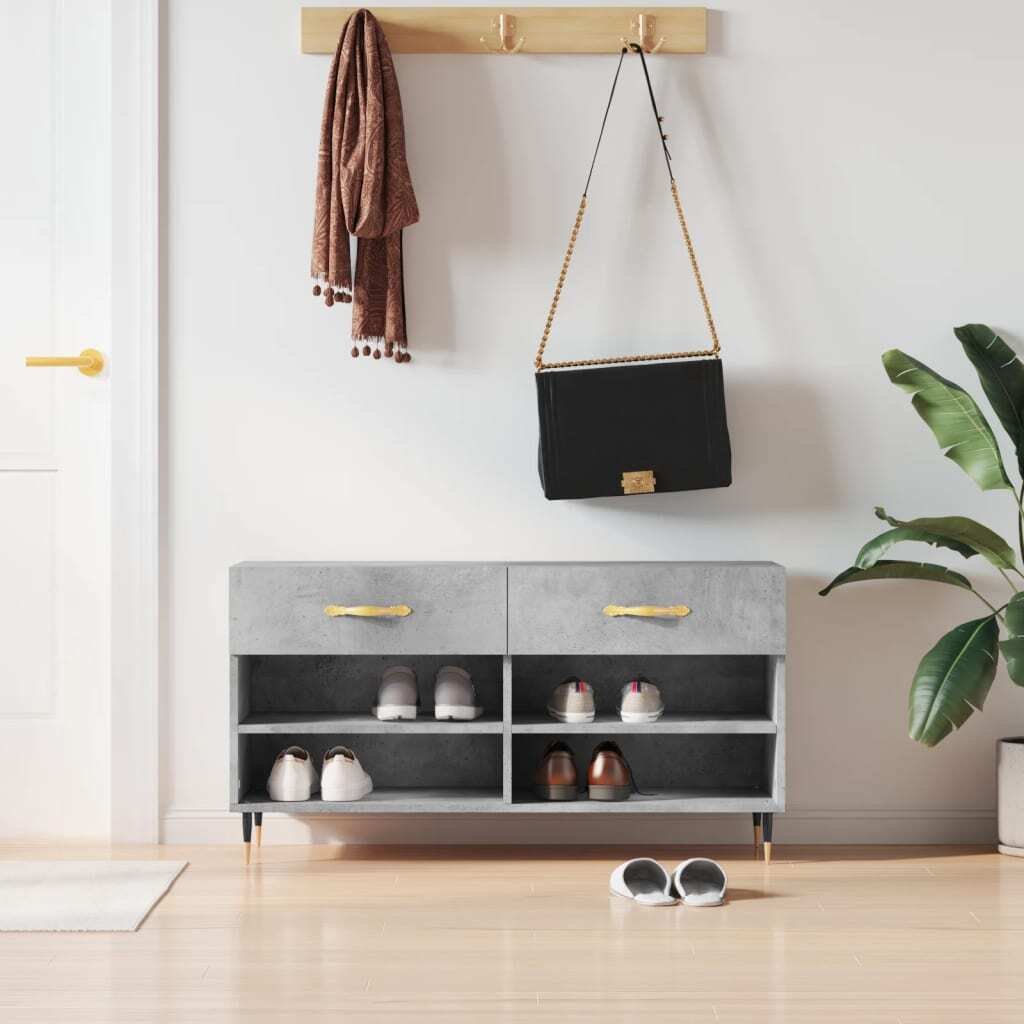 Ławka na buty beton szara 102x35x55 cm materiał drewnopochodny