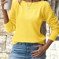 Swetry damskie - TEMU Damski Sweter w Stylu Bliskowschodnim z Długim Rękawem - Jednokolorowy Pulower Okrągły Kołnierz, Regularny Fason na i Jesienne Casualowe oraz - miniaturka - grafika 1