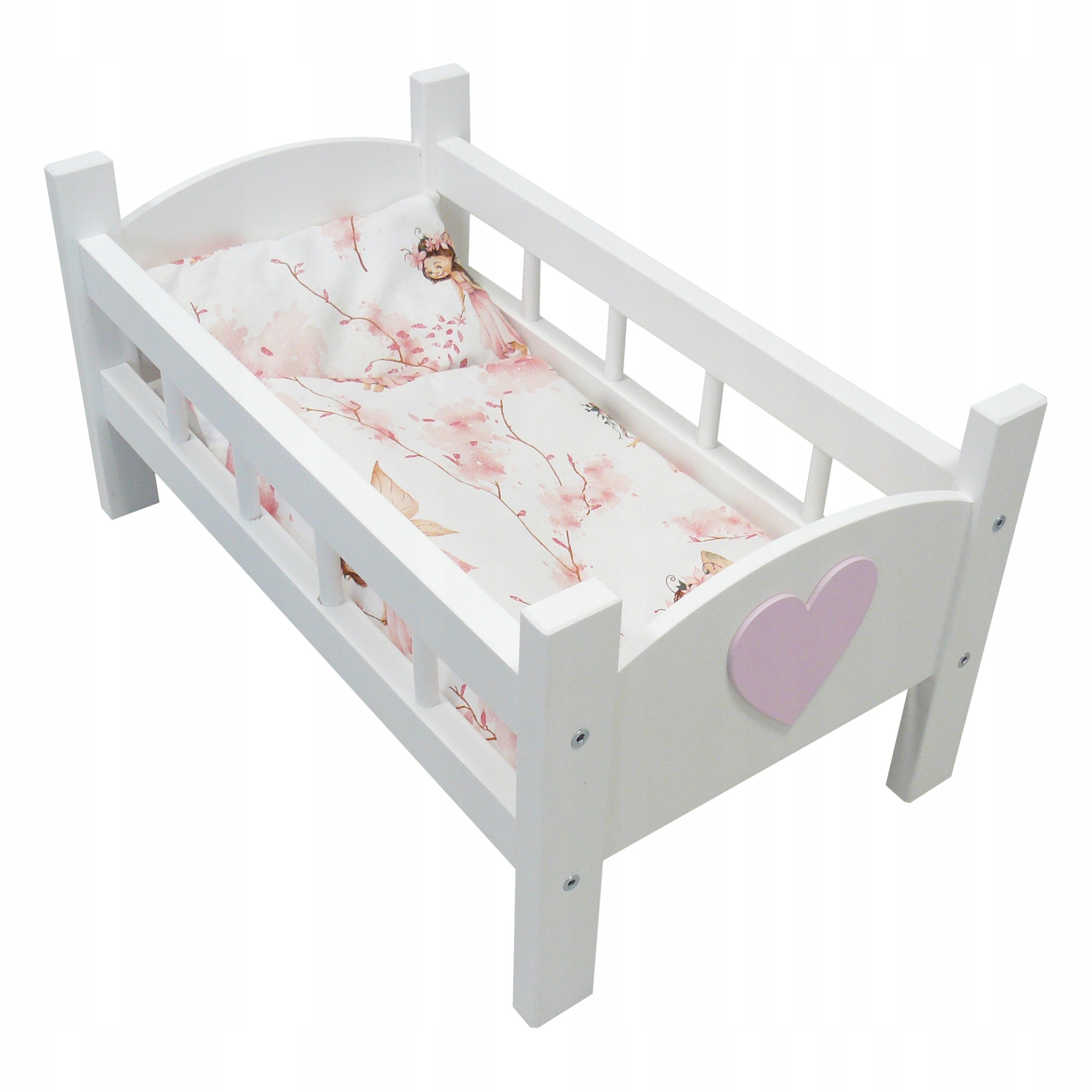 Drewniane Łózeczko Dla Lalek Białe Pościel Elfiki Pokój Dziecięcy Zabawka