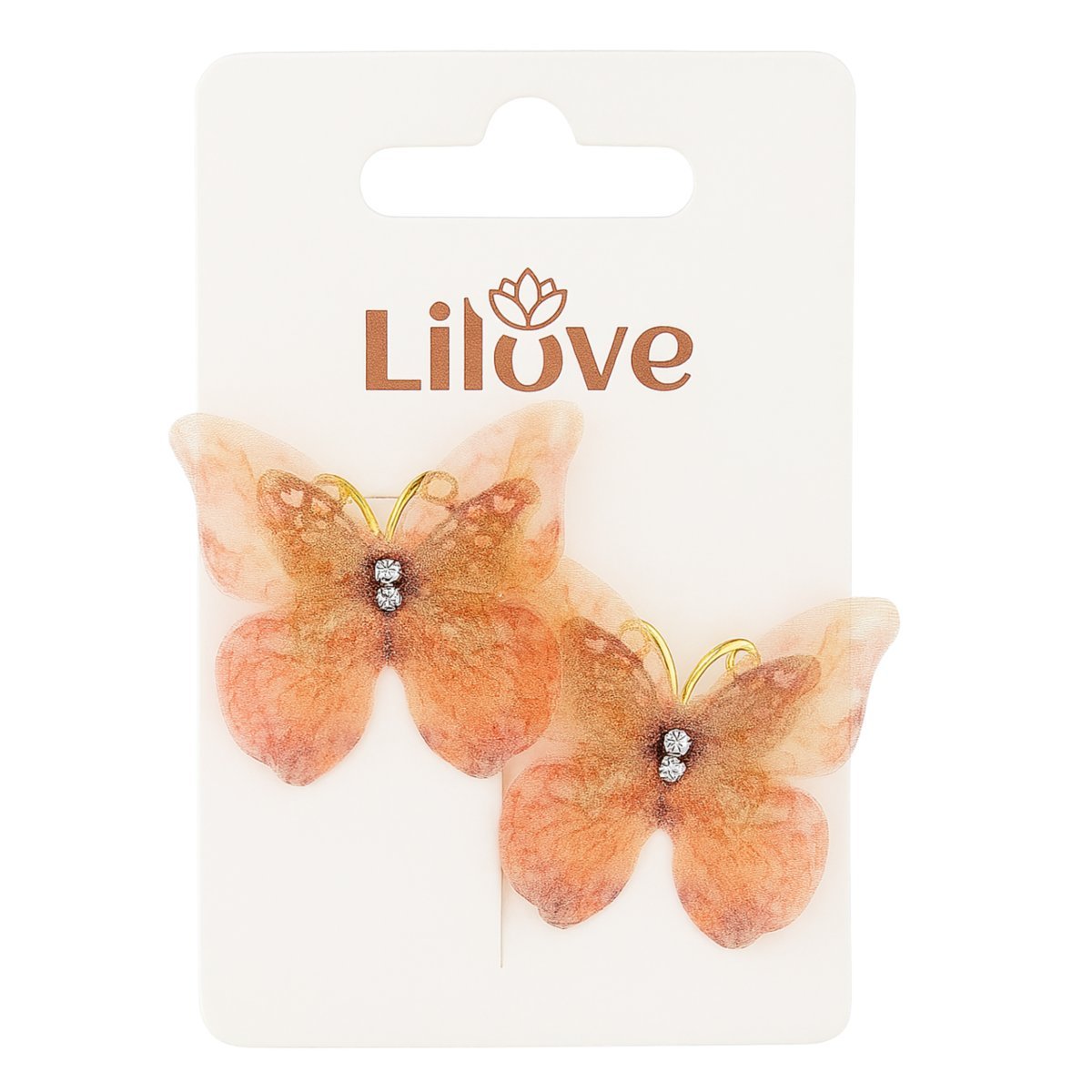 Spinka do Włosów Pomarańczowa Złota Zestaw 2 Sztuki Wsuwka Cyrkonie Motyl