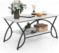 Ławy i stoliki kawowe - Stolik kawowy COSTWAY o marmurowym wyglądzie, stolik kawowy z półką i metalową ramą, stolik do salonu, stolik boczny, stolik rozkładany do salonu, 100 x 50 x 45 cm (czarno-biały) - miniaturka - grafika 1