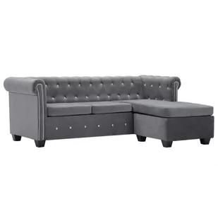 vidaXL Sofa Chesterfield z leżanką, aksamit, 199 x 142 x 72 cm, szara vidaXL - Narożniki - miniaturka - grafika 1