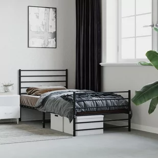 Metalowa rama łóżka z wezgłowiem i zanóżkiem, czarna, 90x200 cm Lumarko! - Łóżka - miniaturka - grafika 1