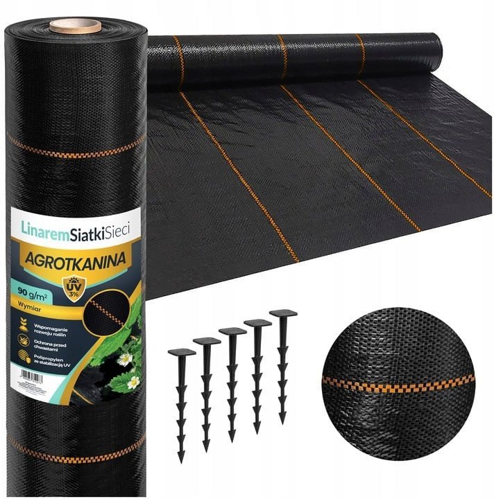 AGROTKANINA 0,8x50m 90G CZARNA AGROWŁÓKNINA ANTYCHWASTOWA UV 3% + KOŁKI