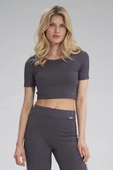 Bluzki damskie - BLUZKA top crop KRÓTKA BLUZKA damska szara S - miniaturka - grafika 1