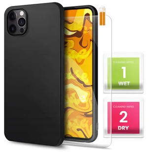 ETUI DO APPLE IPHONE 12 PRO GUMOWE CZARNE MATOWE SILIKON POKROWIEC SZKŁO - Etui i futerały do telefonów - miniaturka - grafika 1