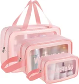 Kosmetyczki, organizery i kuferki - Korbi KOSMETYCZKA PODRÓŻNA DO SAMOLOTU SAMOLOTOWA PRZEZROCZYSTA RÓŻOWA x3 J4 - miniaturka - grafika 1