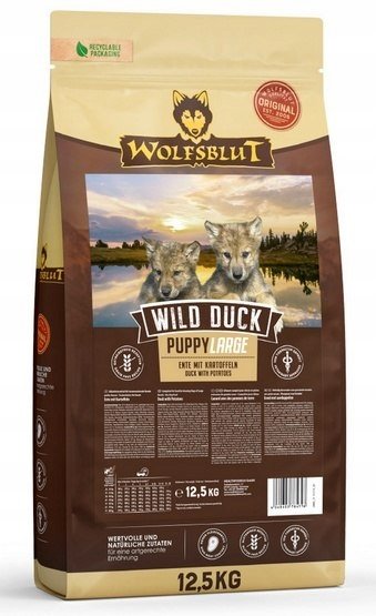 WOLFSBLUT Wild Duck Large Breed Puppy sucha karma dla szczeniąt dużych ras z kaczką 12,5 kg -
