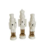 Ozdoby bożonarodzeniowe - Figurka ceramiczna żołnierz LED 6,7 x 6,6 x 20,2 cm biało-złota - miniaturka - grafika 1